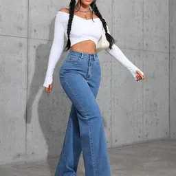 vk fashion Women Straight Fit High Rise Light Blue Jeans-picture-19