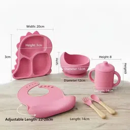 vyani 6-Piece Silicone Baby Feeding Set with Suction Base and Wooden Handles - Food-grade BPA-free silicone, Wood + silicone (spoon & fork handles) image 3