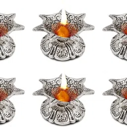 international gift Silver Plated ( 6 Set ) Jyot Diya | For Pooja, Mandir, Diwali, Home Aluminium (Pack of 6) Table Diya Set image 1