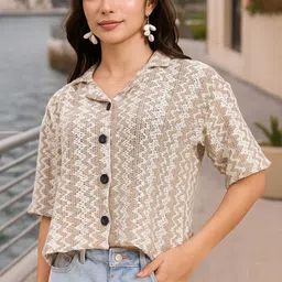 vairagee Women Boxy Fit Self Design Lapel Collar Casual Shirt-picture-20