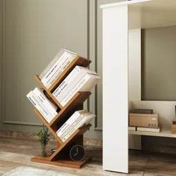 homeeasy Modern Wooden Zigzag Bookshelf | Space-Saving Freestanding Book Rack Engineered Wood Open Book Shelf image 3