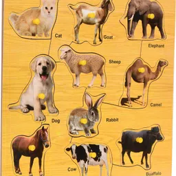 dgcrayons Wooden Birds, Wild & Domestic Animals Jigsaw Puzzle Tray Board with Knobs image 3