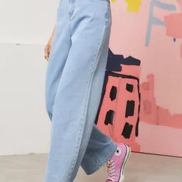 zayla Women Relaxed Fit Mid Rise Light Blue Jeans image 3