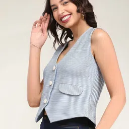 perfect productions Striped Women Waistcoat image 2