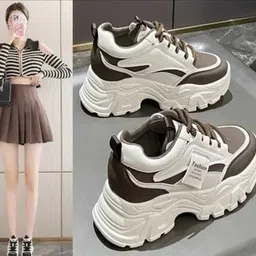 pharaoh White-Brown Platform Sneakers with Trendy Details and Fashion Label Party Wear For Women image 2