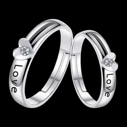 blueshine Adjustable Couple Ring for lovers in Silver valentine gift proposal Finger Rings Alloy Cubic Zirconia Sterling Silver Plated Ring Set image 2