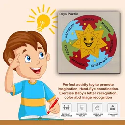 beybee Educational Learning Toys Wooden Puzzle Days Name Tray Board for Kids image 2