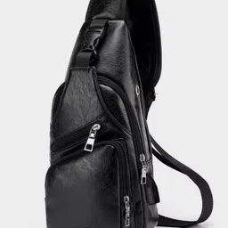 glorify global Black Men & Women Sling Bag Premium Black Crossbody Bag with Earphone & USB Port-picture-13