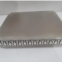jm international German Silver Decorative Square Tray Set for Pooja, Diwali Gift Tray image 4