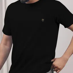 yazole Men Solid Round Neck Polycotton Black T-Shirt image 1