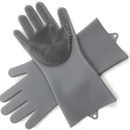 qozent Magic Silicon Gloves With Wash Wet- Silicone Dish Washing Gloves, Silicon Cleaning Gloves, Silicon Hand Gloves for Kitchen Dishwashing and Pet Grooming, Great for Washing Dish, Car, Bathroom (Multi clour, 1 Pair) Wet and Dry Glove-picture-24