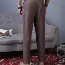 campus sutra Men Straight Fit Brown Corduroy Trousers image 3