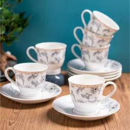 Clay Craft Fine Ceramic Classic Super Cup & Saucer Set of 12 (6 Cups + 6 Saucer) -160 ml each image 1