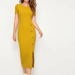 Women Bodycon Yellow Maxi/Full Length Dress-image-28