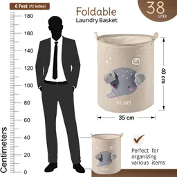 heart home Cotton, Polyester Pack of 4 Clothes Basket 38 Ltr with Handle | GM-17-LGRY | Big Ears -White Storage Basket image 3