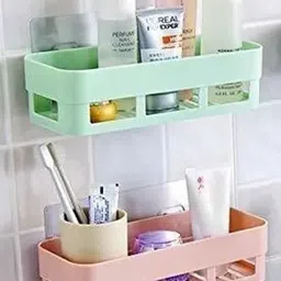 vrdh Self Adhesive Wall Hanging BATHROOM floating Shelf (pack of 2) 1.12 Plastic Wall Shelf image 1