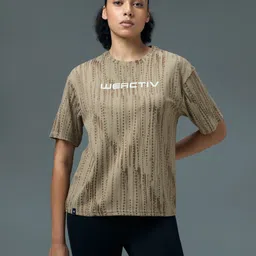 technosport Women Self Design Round Neck Polyester Beige T-Shirt image 4