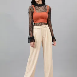 kotty Women Regular Fit Beige Viscose Rayon Trousers image 5