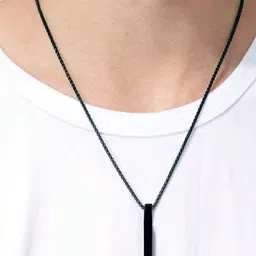 MAVRAA Stylish Black Bar Pendant Chain for Men Stainless Steel-picture-33
