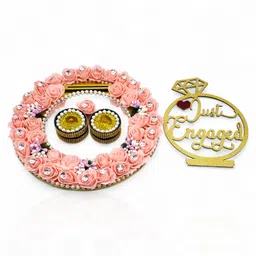 the handvark Ring plate for engagement ceremony Wood Decorative Platter Peach Color Wood, Glass Decorative Platter image 5