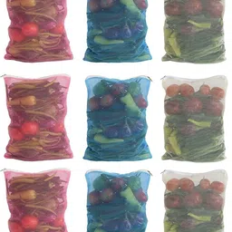Set of 9 Reusable Fridge Mesh Fabric Storage Bag for Vegetables and Fruits with Zip Lock (9 X 14 Inches) Multi Color Pack of 9 Grocery Bags-image-4