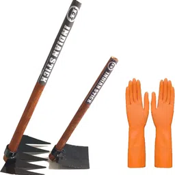jct agrico HEAVY IRON RAKE,MINI SPADE WITH WOODEN HANDLE (70,50CM) &1 PAIR OF RUBBER GLOVES Garden Tool Kit-picture-11