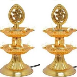 vonc 2 Layer Electric Gold LED Plastic Diya Light For Diwali Temple Decoration (Pack of 2) Table Diya (Height: 8 inch) Plastic (Pack of 2) Table Diya Set-picture-13