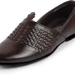 fausto Laser Cut Knitted Design Ethnic Wedding Broad Feet Slip On Juttis and Mojaris For Men image 3