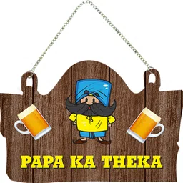 Wooden Wall Hanging Papa Ka Theka | Funny Home Bar Pub Wall Decor (DWA_3713)-image-6