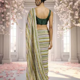 jayu Digital Print, Embroidered, Printed, Striped Bollywood Georgette Saree image 3
