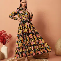Women Fit and Flare Yellow Maxi/Full Length Dress-image-55