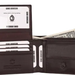 gino johnson Men Formal, Casual, Trendy Brown Genuine Leather RFID Wallet image 2