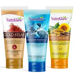 NutriGlow Set Of 3 Wild Turmeric, Gold Kesar, Diamond Radiance Face Wash - 65 ml Each image 1