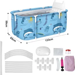 bathremedy Inflatable Bath Tub for Adults, Foldable SPA Tub for Bathroom with Drain Pipe Portable Thickened Ice Bath Tub, Insulated Adult Bathtub for Home Spa (BlueWave) Free-standing Bathtub image 4