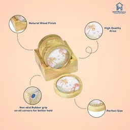 haathka homes Round Reversible Wood Coaster Set image 3