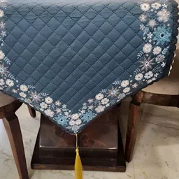 MONKDECOR Blue & White Self Design Floral Printed Table Runner image 1