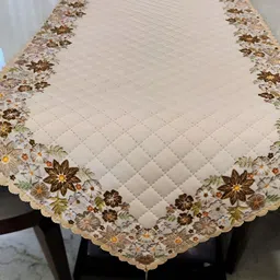 MONKDECOR Cream Colored Floral Printed Velvet Table Runner image 1