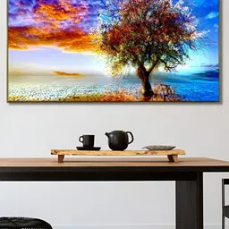 nestroots Blue & White Ocean Tree Canvas Framed Painting Wall Art-picture-34