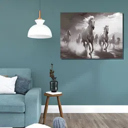 RANGOLI White & Black Seven Running Horses Canvas Wall Art-image-61