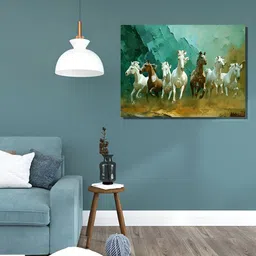 RANGOLI Brown & White Seven Running Horses Vastu Canvas Painting Wall Art-picture-41