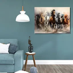 RANGOLI White & Blue Canvas Seven Running Horses Painting Wall Art-image-19