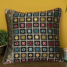Mryga Black & Yellow Ethnic Motifs Square Cushion Covers-picture-20