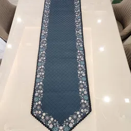 MONKDECOR Blue & White Self Design Floral Printed Table Runner image 2