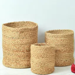 Homefab India Set Of 3 Brown Braided Jute Planter Baskets image 5