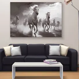 RANGOLI White & Black Seven Running Horses Canvas Wall Art image 3