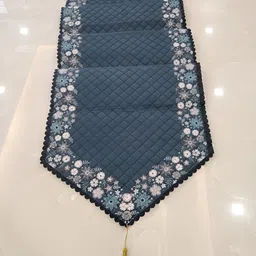 MONKDECOR Blue & White Self Design Floral Printed Table Runner image 3