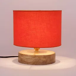 Devansh Orange Wooden Traditional Cylindrical Shaped Table Lamp image 3