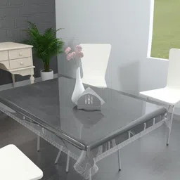 TANLOOMS Transparent & Silver Toned Waterproof Rectangle Table Cover-image-36