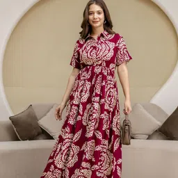 metronaut Women A-line Maroon Maxi/Full Length Dress image 5