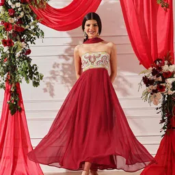 indo street Women A-line Red Maxi/Full Length Dress image 3